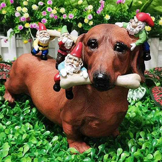 Dachshund Eating Gnomes Garden Statue