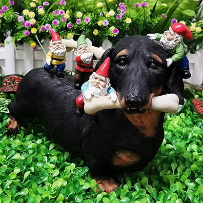 Dachshund Eating Gnomes Garden Statue